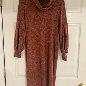 Rust Knit Cowl Neck Dress